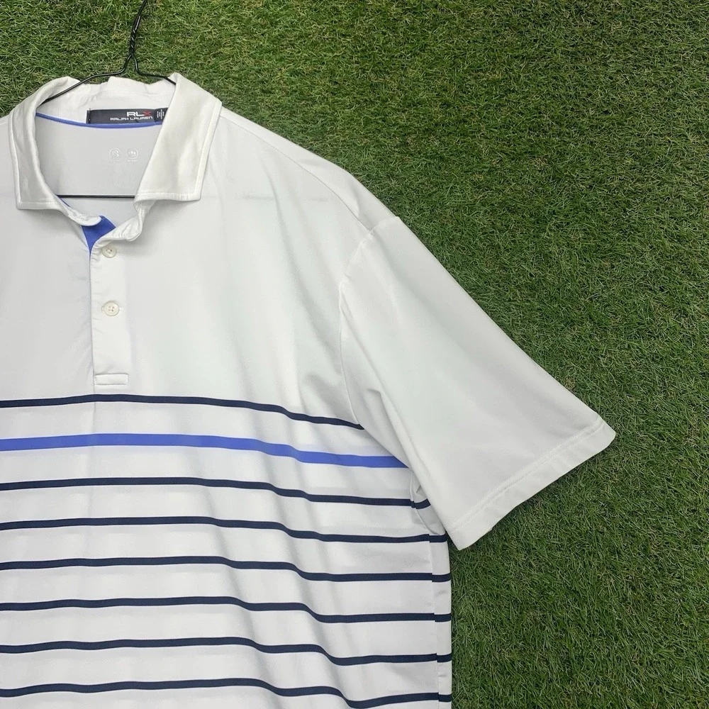 RLX Ralph Lauren Golf Polo Shirt Mens Large Striped Athletic Sportswear Whicking